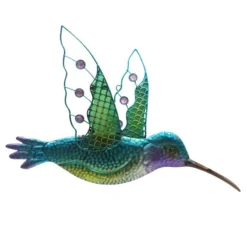 Iridescent Metal Hummingbird Outdoor Wall Decor, 23x14