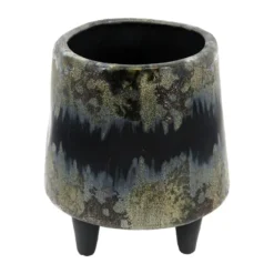 Laila Ali Indoor Sydney Striped Footed Ceramic Pot, 5"