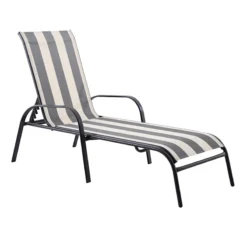 Laila Ali Stackable Black & White Striped Sling Outdoor Chaise Lounge Chair