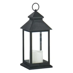 LED Candle Weatherproof Black Lantern With Timer, 12"