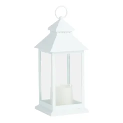 LED Candle Weatherproof White Lantern With Timer, 12"