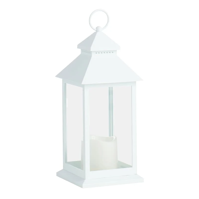 LED Candle Weatherproof White Lantern With Timer, 12" 1 LED Candle Weatherproof White Lantern With Timer, 12"