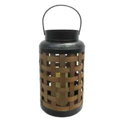 LED Candle Woven Bamboo Lantern, 17"