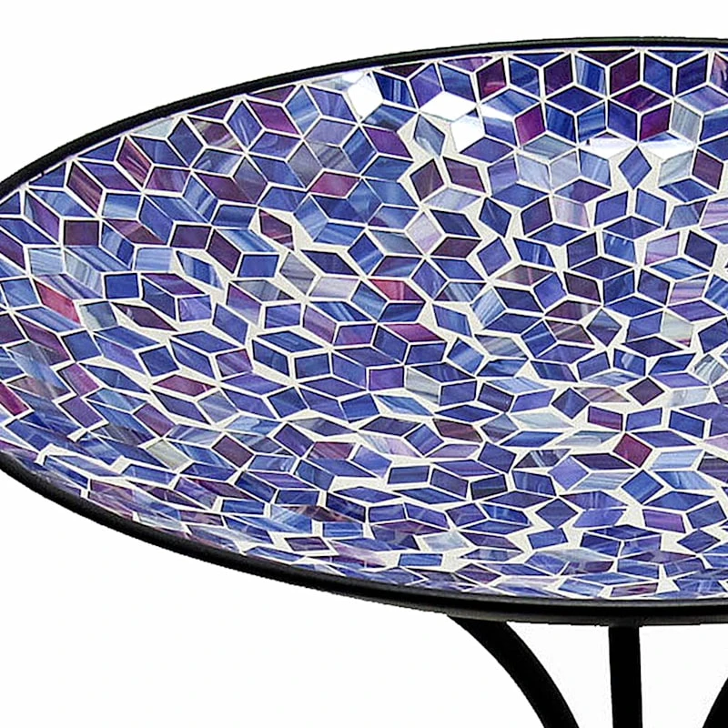 Medium Blue Mosaic Bird Bath With Stand, 21" 2 Medium Blue Mosaic Bird Bath With Stand, 21" - Image 2