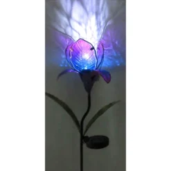 Metal Glass Flower Stake & Solar Light Purple, 36" -Outdoor Corner Shop metal glass flower stake solar light purple 36 2