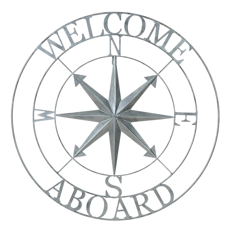 Metal Welcome Compass Outdoor Wall Decor, 27" 1 Metal Welcome Compass Outdoor Wall Decor, 27"