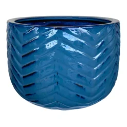 Mist Blue Herringbone Ceramic Planter, Large