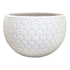 Moonlight Low White Ceramic Planter, Small