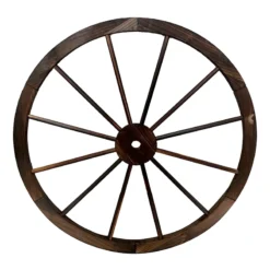 Natural Brown Wooden Wagon Wheel Outdoor Wall Decor, 24"