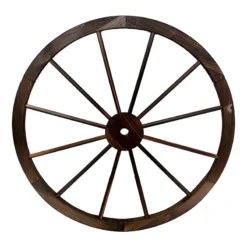 Natural Brown Wooden Wagon Wheel Outdoor Wall Decor, 32"