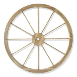 Natural Wood Wagon Wheel Outdoor Wall Decor, 32"