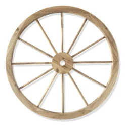 Natural Wooden Wagon Wheel Outdoor Wall Decor, 24"