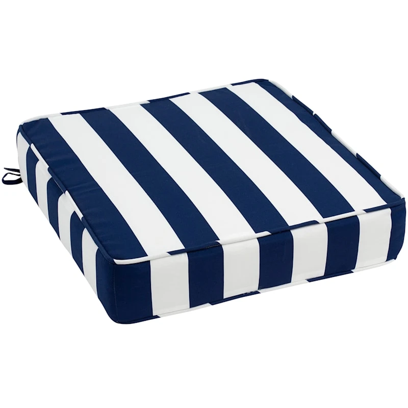 Navy Awning Striped Gusseted Outdoor Deep Seat Cushion 1 Navy Awning Striped Gusseted Outdoor Deep Seat Cushion