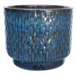 Navy Blue Dimpled Ceramic Planter, 13.2"