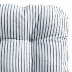 Navy Blue Ticking Striped Outdoor Wicker Seat Cushion -Outdoor Corner Shop navy blue ticking striped outdoor wicker seat cushion 2