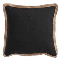 Olinen Black Outdoor Throw Pillow With Jute Trim, 18"