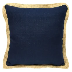 Olinen Navy Blue Outdoor Throw Pillow With Jute Trim, 18"