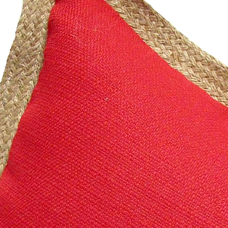 Olinen Red Outdoor Throw Pillow With Jute Trim, 18" 2 Olinen Red Outdoor Throw Pillow With Jute Trim, 18" - Image 2