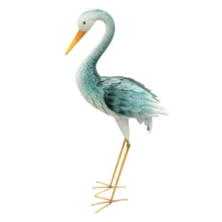Outdoor Blue Metal Standing Crane Statue, 47"