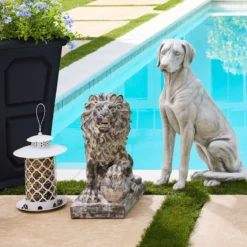 Outdoor Bronzed-Look Lion With Ball Figurine, 29" -Outdoor Corner Shop outdoor bronzed look lion with ball figurine 29 2