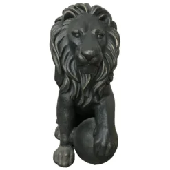 Outdoor Bronzed-Look Lion With Ball Figurine, 29"