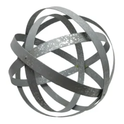 Outdoor Galvanized Metal Bands Sphere Figurine, 18"