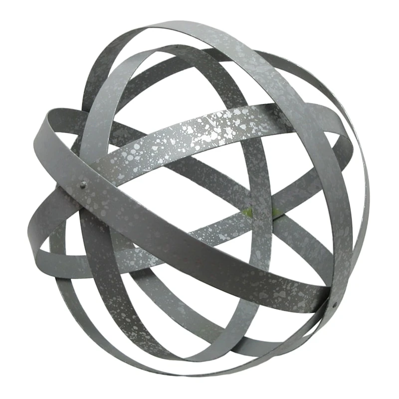 Outdoor Galvanized Metal Bands Sphere Figurine, 18" 1 Outdoor Galvanized Metal Bands Sphere Figurine, 18"