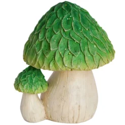 Outdoor Green-Top Mushroom Figurine, 8"