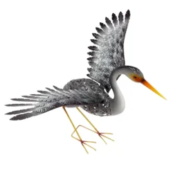 Outdoor Grey Metal Water Crane Figurine, 28"