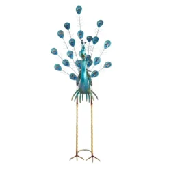 Outdoor Metal Peacock Figurine With Acrylic Jeweled Tail, 38.5" -Outdoor Corner Shop outdoor metal peacock figurine with acrylic jeweled tail 38.5 2