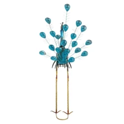 Outdoor Metal Peacock Figurine With Acrylic Jeweled Tail, 38.5" -Outdoor Corner Shop outdoor metal peacock figurine with acrylic jeweled tail 38.5 3