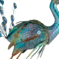 Outdoor Metal Peacock Figurine With Acrylic Jeweled Tail, 38.5" -Outdoor Corner Shop outdoor metal peacock figurine with acrylic jeweled tail 38.5 5
