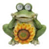 Outdoor Sunflower Frog Solar Light Figurine, 10.5"