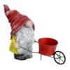 Outdoor Terracotta Gnome With Wheelbarrow Figurine, 11"