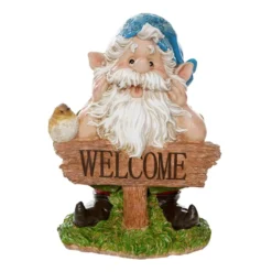 Outdoor Welcome Sign Gnome Figurine, 13"