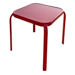 Painted Red Square Glass End Table, 16"