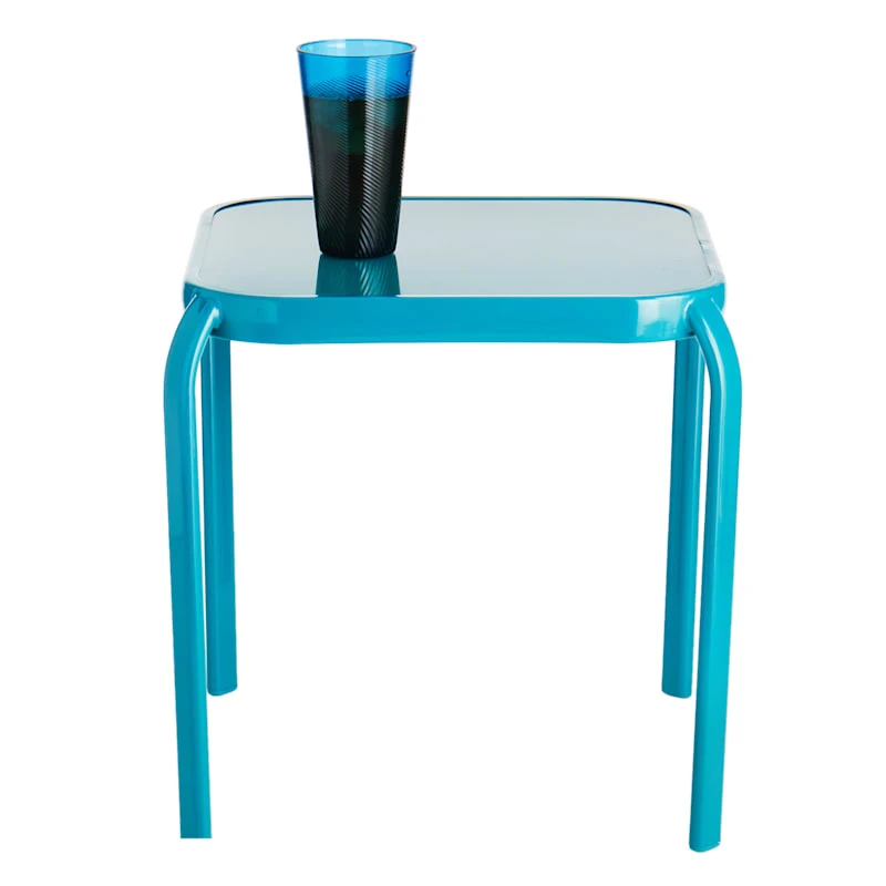 Painted Teal Square Glass End Table Teal, 16" 2 Painted Teal Square Glass End Table Teal, 16" - Image 2