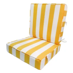 Providence 2-Piece Yellow Awning Striped Gusseted Outdoor Cushion Set