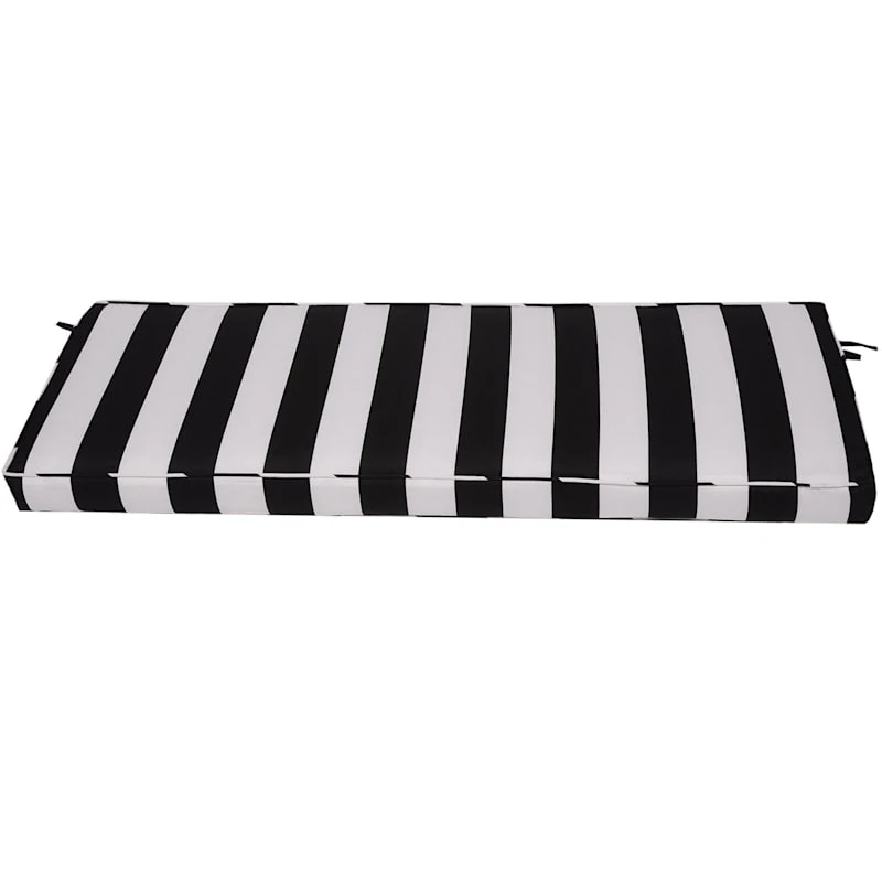 Providence Black Awning Striped Gusseted Outdoor Bench Cushion 1 Providence Black Awning Striped Gusseted Outdoor Bench Cushion