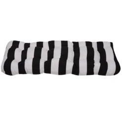 Providence Black Awning Striped Outdoor Wicker Settee Cushion