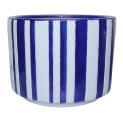 Providence Indoor Blue & White Striped Ceramic Pot, Medium