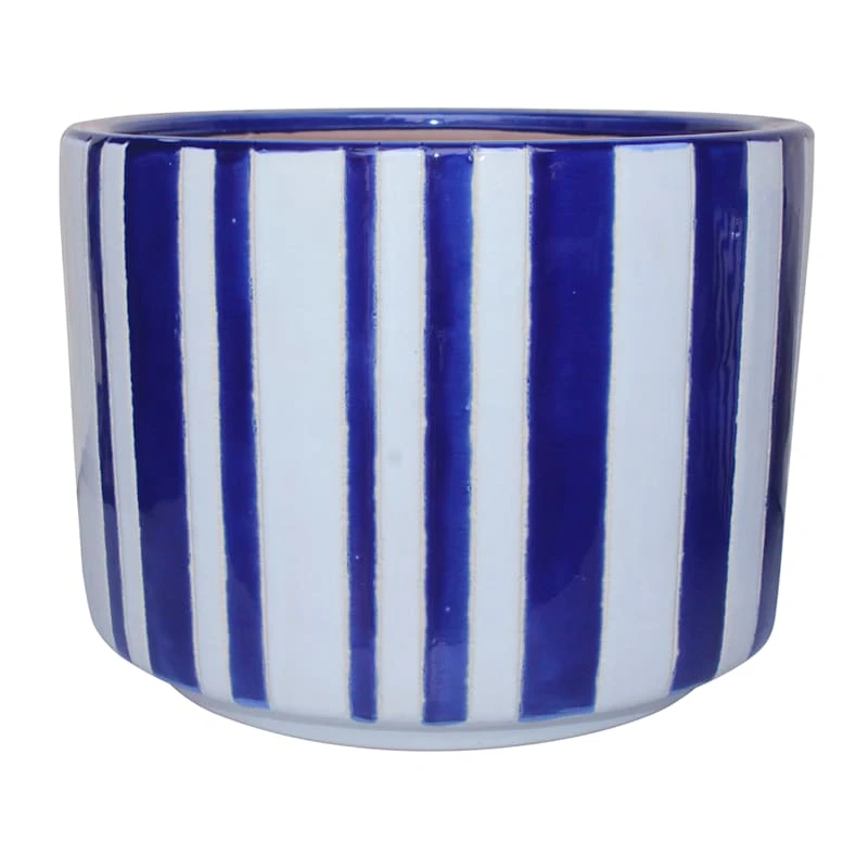 Providence Indoor Blue & White Striped Ceramic Pot, Small 1 Providence Indoor Blue & White Striped Ceramic Pot, Small