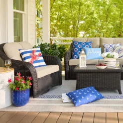 Providence Lobster Striped Outdoor Throw Pillow, 16" -Outdoor Corner Shop providence lobster striped outdoor throw pillow 16 4