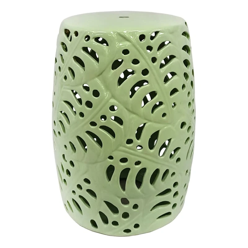 Providence Mint Green Palm Leaf Ceramic Garden Stand, 17.7" 1 Providence Mint Green Palm Leaf Ceramic Garden Stand, 17.7"
