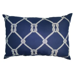 Providence Navy Rope Lumbar Outdoor Throw Pillow, 14x20