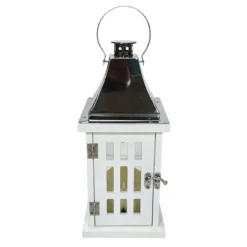 Providence White & Chrome Outdoor LED Lantern, 12"