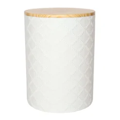 Providence White Wood-Top Ceramic Plant Stand, 19.7"