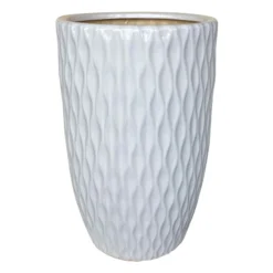 Quilted White Ceramic Planter 11.8"