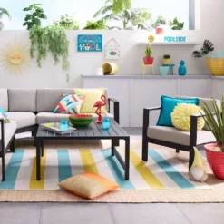 Ray Warm Multicolor Geo Outdoor Throw Pillow, 17" -Outdoor Corner Shop ray warm multicolor geo outdoor throw pillow 17 3