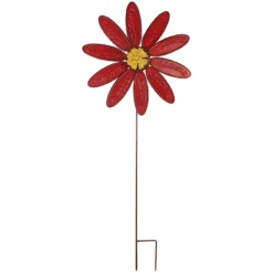 Red Flower Metal Yard Stake, 36"